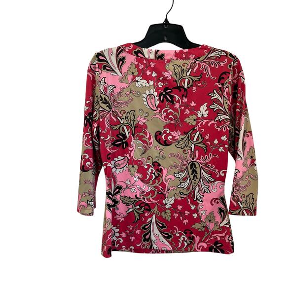 INC International Concepts Paisley Print Y2K Stretch Top Scoop Neck Pink M - Picture 2 of 6